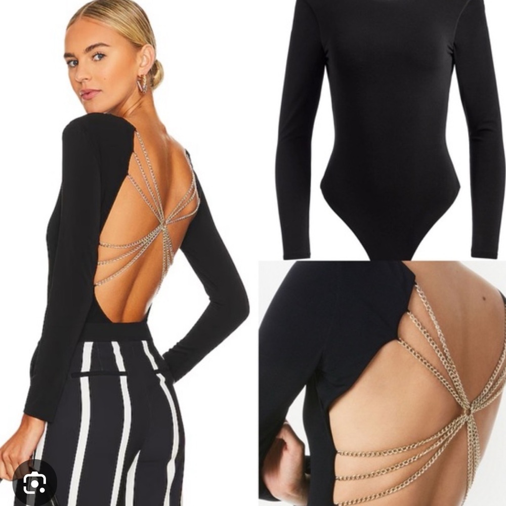 Alice + Olivia Black Bodysuit with Gold Chain Detail NWT